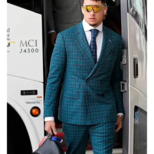 Patrick Mahomes Super Bowl Lix Blue Plaid Suit