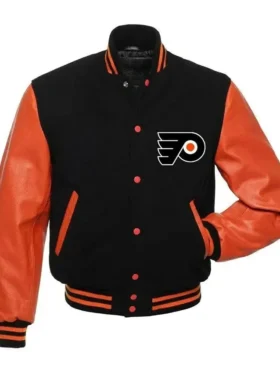 Philadelphia Flyers Black And Orange Varsity Full Snap Jacket