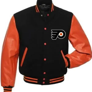 Philadelphia Flyers Black And Orange Varsity Full Snap Jacket