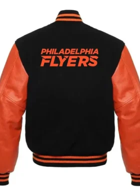 Philadelphia Flyers Black And Orange Varsity Full Snap Jacket Back