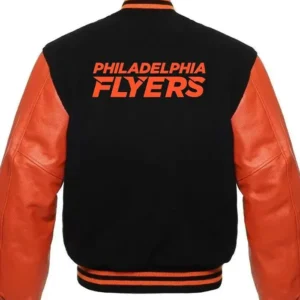 Philadelphia Flyers Black And Orange Varsity Full Snap Jacket Back