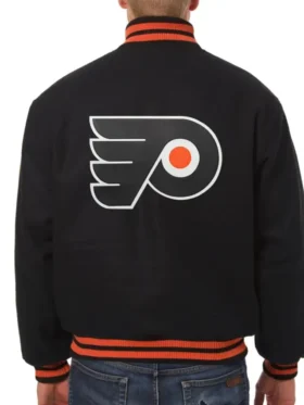 Philadelphia Flyers Black Full Snap Varsity Jacket Back