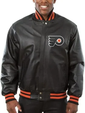 Philadelphia Flyers Black Leather Bomber Jacket