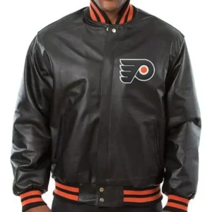 Philadelphia Flyers Black Leather Bomber Jacket