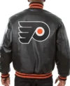 Philadelphia Flyers Black Leather Bomber Jacket Back