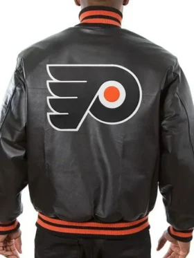 Philadelphia Flyers Black Leather Bomber Jacket Back