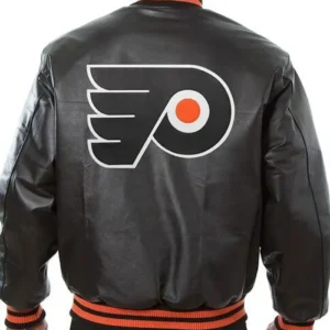 Philadelphia Flyers Black Leather Bomber Jacket Back