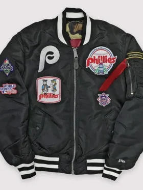 Philadelphia Phillies Black Ma-1 Bomber Jacket Front Look
