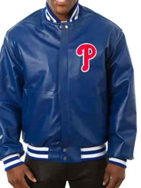 Philadelphia Phillies Navy Blue Leather Bomber Jacket