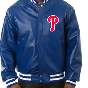 Philadelphia Phillies Navy Blue Leather Bomber Jacket