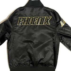 Phoenix Suns Black Bomber Satin Full Snap Jacket Back