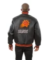 Phoenix Suns Black Leather Bomber Jacket Back