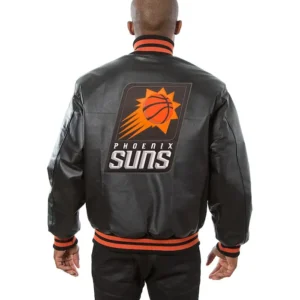 Phoenix Suns Black Leather Bomber Jacket Back