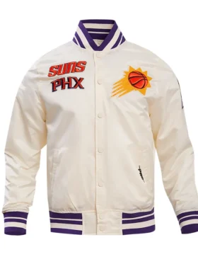 Phoenix Suns White Satin Full Snap Bomber Jacket 1