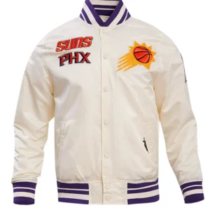 Phoenix Suns White Satin Full Snap Bomber Jacket 1