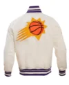 Phoenix Suns White Satin Full Snap Bomber Jacket Back