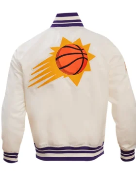 Phoenix Suns White Satin Full Snap Bomber Jacket Back
