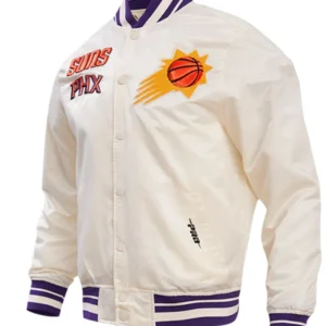 Phoenix Suns White Satin Full Snap Bomber Jacket Side