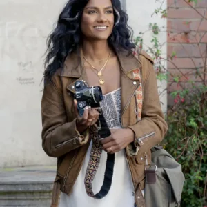 Picture This 2025 Simone Ashley Brown Leather Jacket