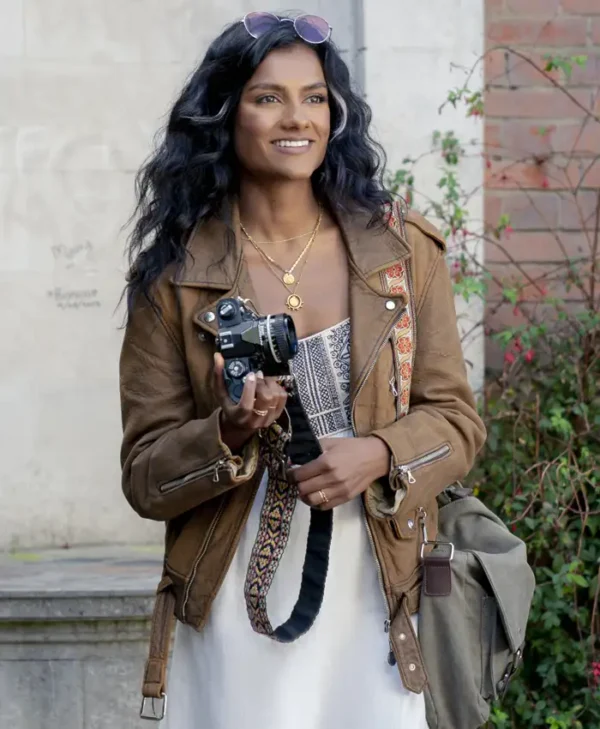 Picture This 2025 Simone Ashley Brown Leather Jacket