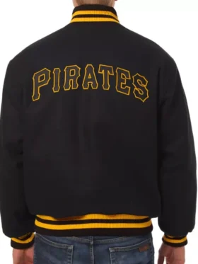 Pirates Black Letterman Wool Varsity Jacket Back