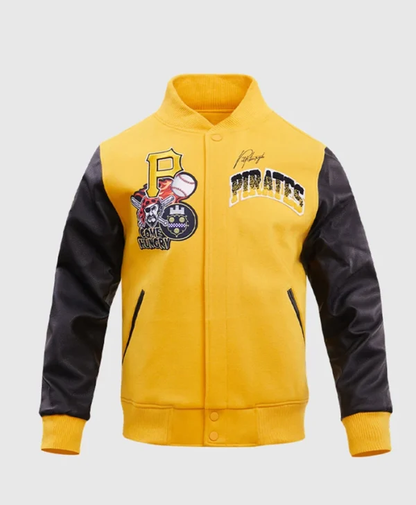 Pirates Yellow Full Snap Wool Varsity Jacket