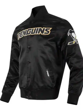 Pittsburgh Penguins Black Classic Satin Jacket Side