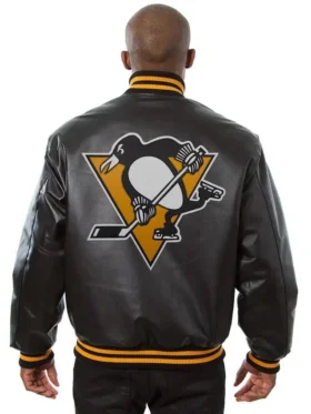 Pittsburgh Penguins Black Leather Jacket Back