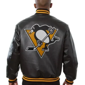 Pittsburgh Penguins Black Leather Jacket Back