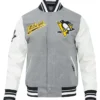 Pittsburgh Penguins Grey and White Varsity Jacket