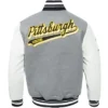 Pittsburgh Penguins Grey and White Varsity Jacket Back