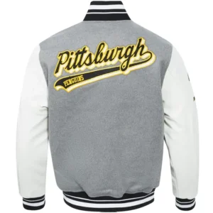 Pittsburgh Penguins Grey and White Varsity Jacket Back