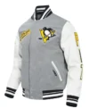 Pittsburgh Penguins Grey and White Varsity Jacket Side