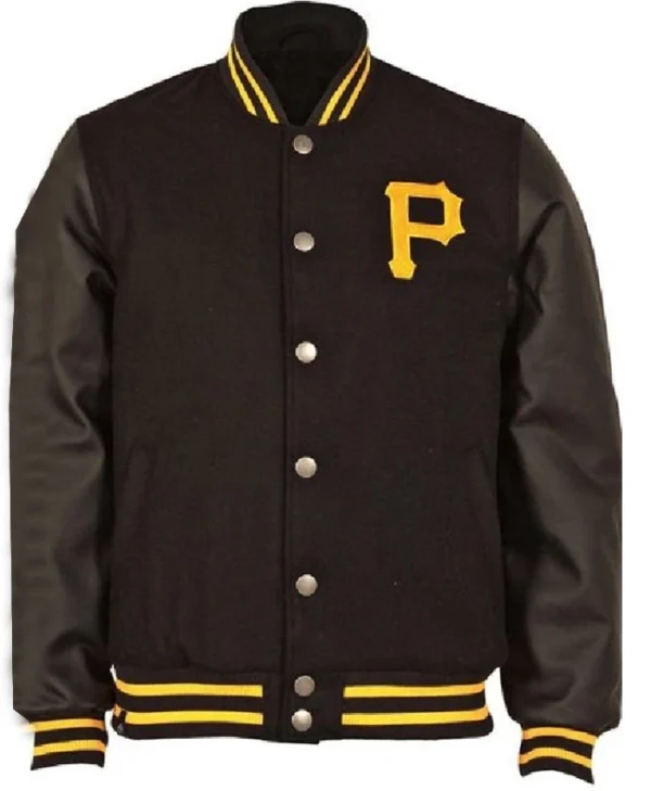 Pittsburgh Pirates Black Full Snap Varsity Wool Jacket
