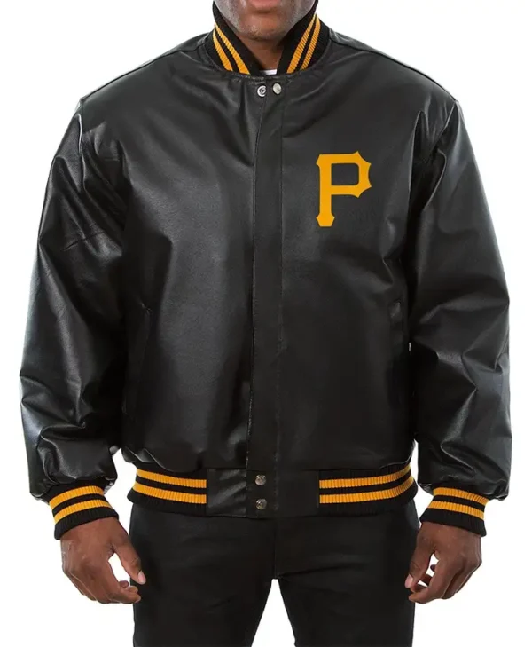 Pittsburgh Pirates Black Leather Bomber Jacket