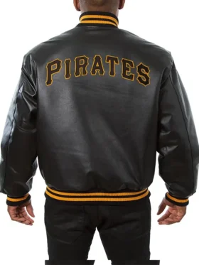 Pittsburgh Pirates Black Leather Bomber Jacket Back
