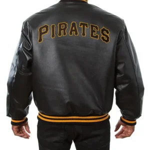 Pittsburgh Pirates Black Leather Bomber Jacket Back