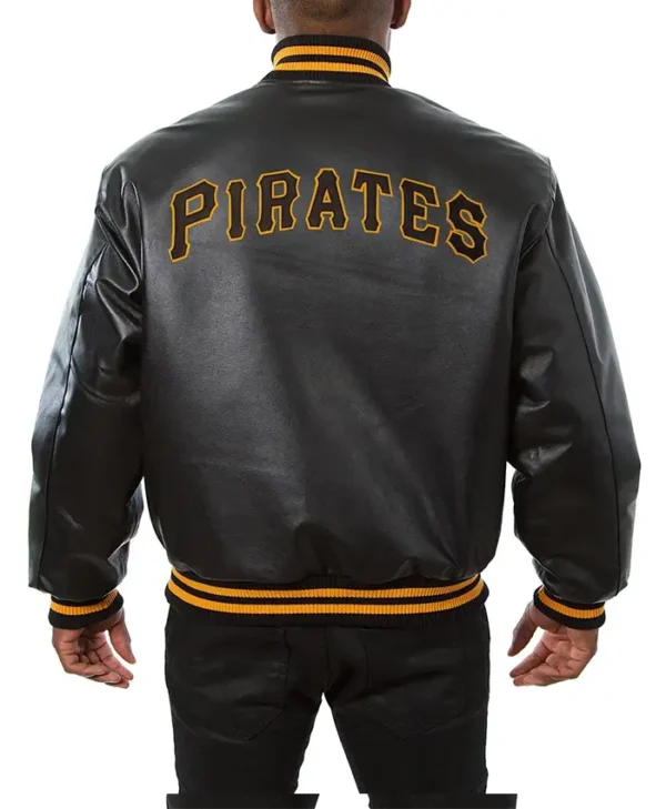 Pittsburgh Pirates Black Leather Bomber Jacket Back