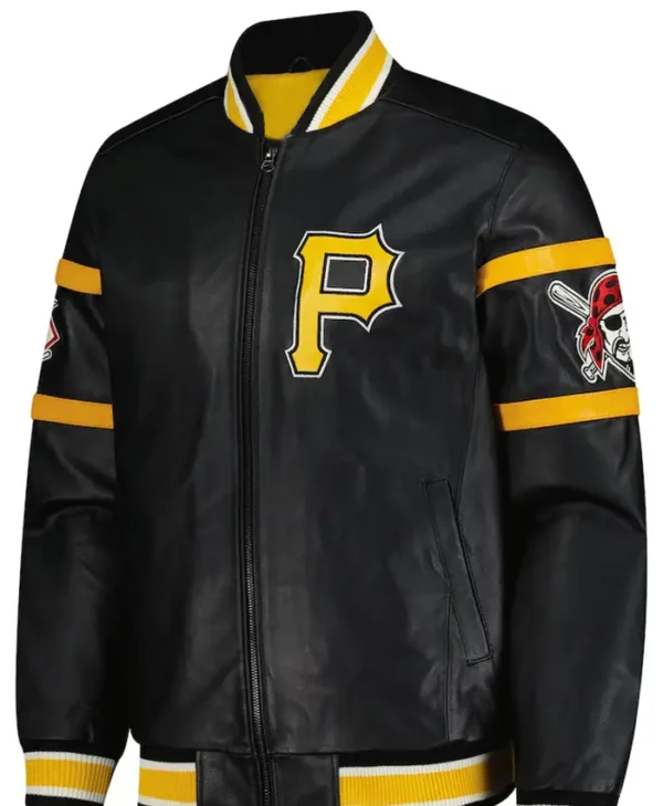 Pittsburgh Pirates Black Leather Zipper Base Ball Jacket