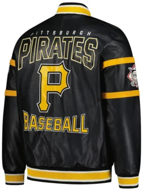 Pittsburgh Pirates Black Leather Zipper Base Ball Jacket Back