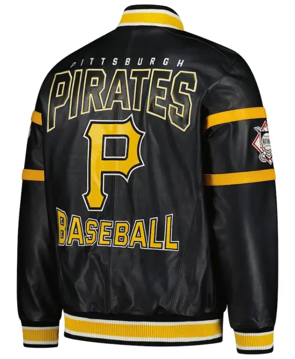 Pittsburgh Pirates Black Leather Zipper Base Ball Jacket Back