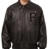 Pittsburgh Pirates Black Zipper Leather Bomber Jacket