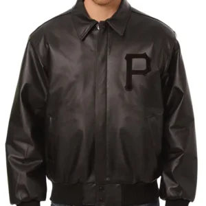 Pittsburgh Pirates Black Zipper Leather Bomber Jacket