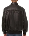 Pittsburgh Pirates Black Zipper Leather Bomber Jacket Back