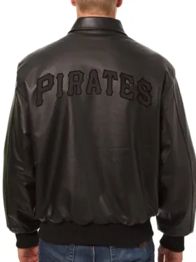 Pittsburgh Pirates Black Zipper Leather Bomber Jacket Back