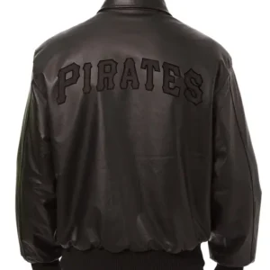 Pittsburgh Pirates Black Zipper Leather Bomber Jacket Back