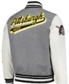 Pittsburgh Pirates Grey And White Wool Varsity Jacket Back