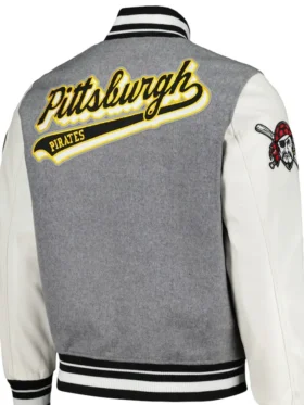 Pittsburgh Pirates Grey And White Wool Varsity Jacket Back