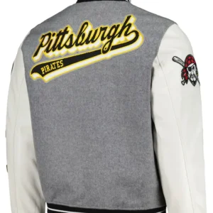 Pittsburgh Pirates Grey And White Wool Varsity Jacket Back