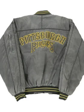 Pittsburgh Pirates Grey Vintage Zipper Bomber Jacket Back